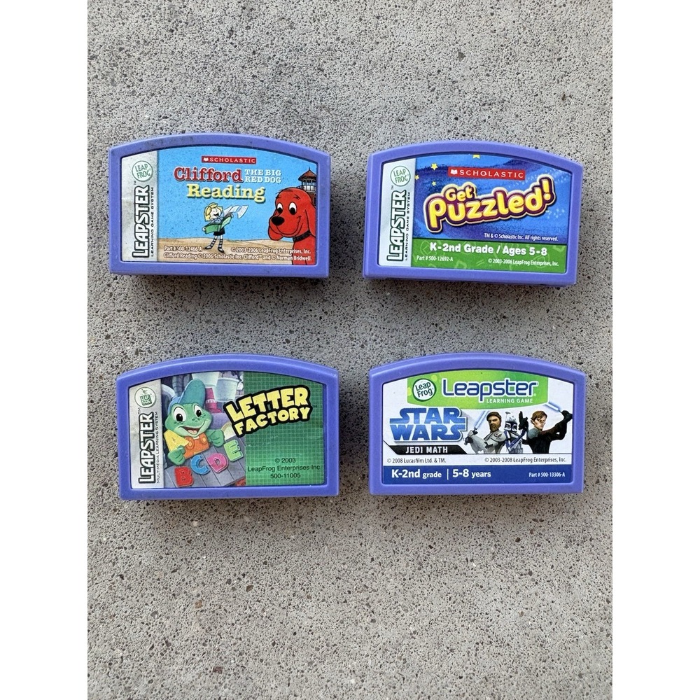 LeapFrog Leapster Cartridges Lot of 4 -Star Wars, Clifford, Letter Factory